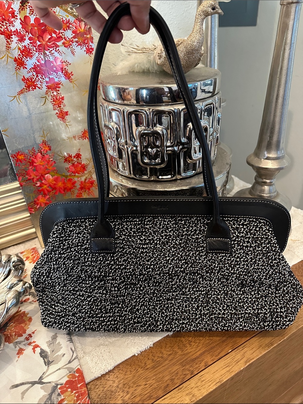 The Sak Black and White Woven Shoulder Bag